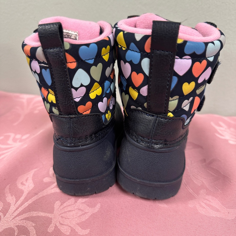 Carters Deltha Toddler Girls Navy Heart Print Winter Snow Boots Size 4M CF21Q01B - Picture 4 of 6
